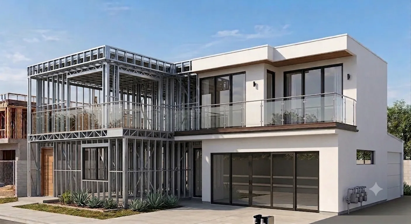 Two-story light gauge steel frame home under construction